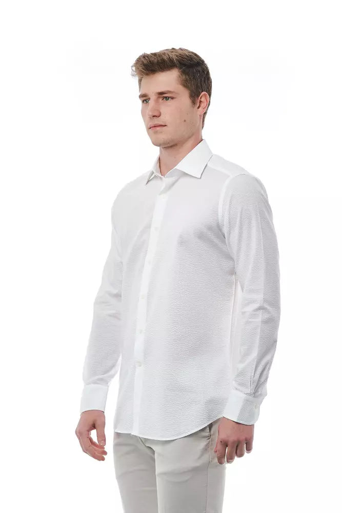 Elegant White Italian Collar Cotton Shirt