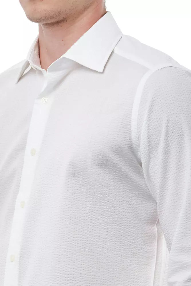 Elegant White Italian Collar Cotton Shirt
