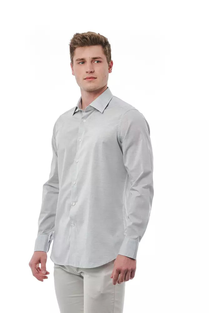 Elegant Gray Regular Fit Italian Collar Shirt