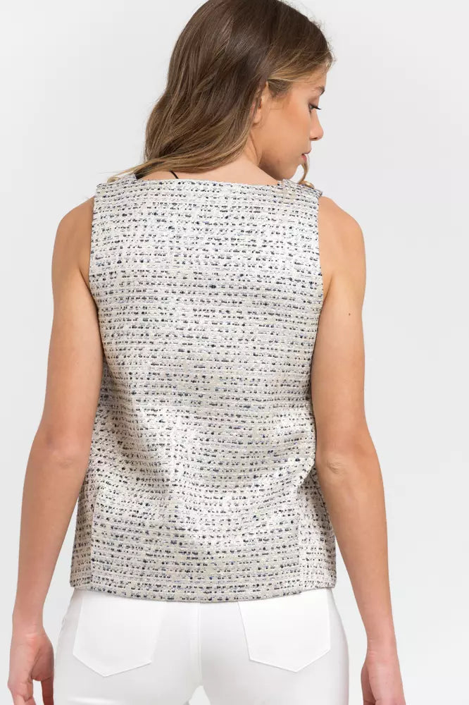 Elegant V-Neck Jacquard Top in Beige