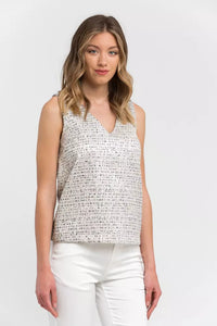 Thumbnail for Elegant V-Neck Jacquard Top in Beige