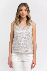 Thumbnail for Elegant V-Neck Jacquard Top in Beige