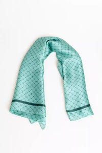 Thumbnail for Vintage Elegance Silk Scarf - Light Blue 70s Print