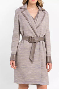 Thumbnail for Chic Beige Cotton Kimono Coat with Contrasting Accents