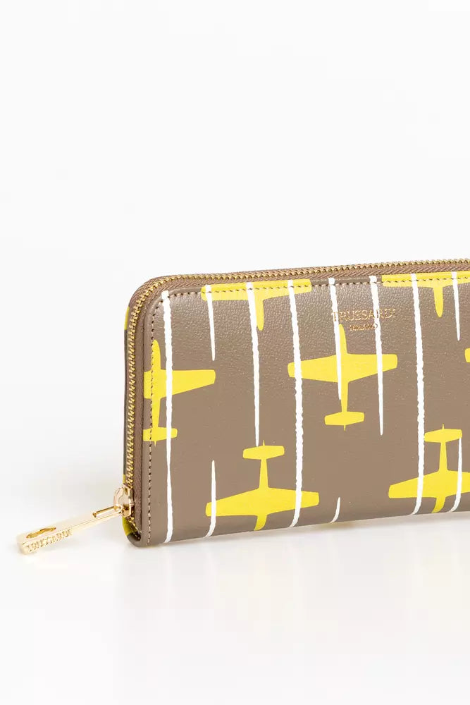 Elegant Striped Leather Zip Wallet
