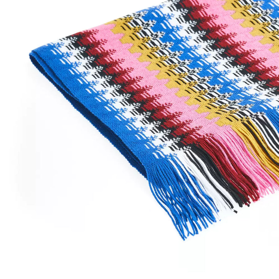 Geometric Patterned Fringe Scarf in Vibrant Hues
