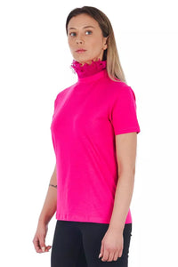 Thumbnail for Chic Pink Lace-Back High Neck Tee