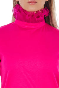 Thumbnail for Chic Pink Lace-Back High Neck Tee