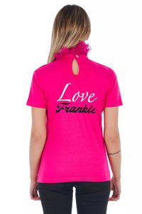 Thumbnail for Chic Pink Lace-Back High Neck Tee