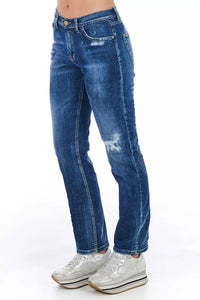 Thumbnail for Blue Cotton Blend Worn Wash Jeans