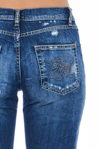 Thumbnail for Blue Cotton Blend Worn Wash Jeans