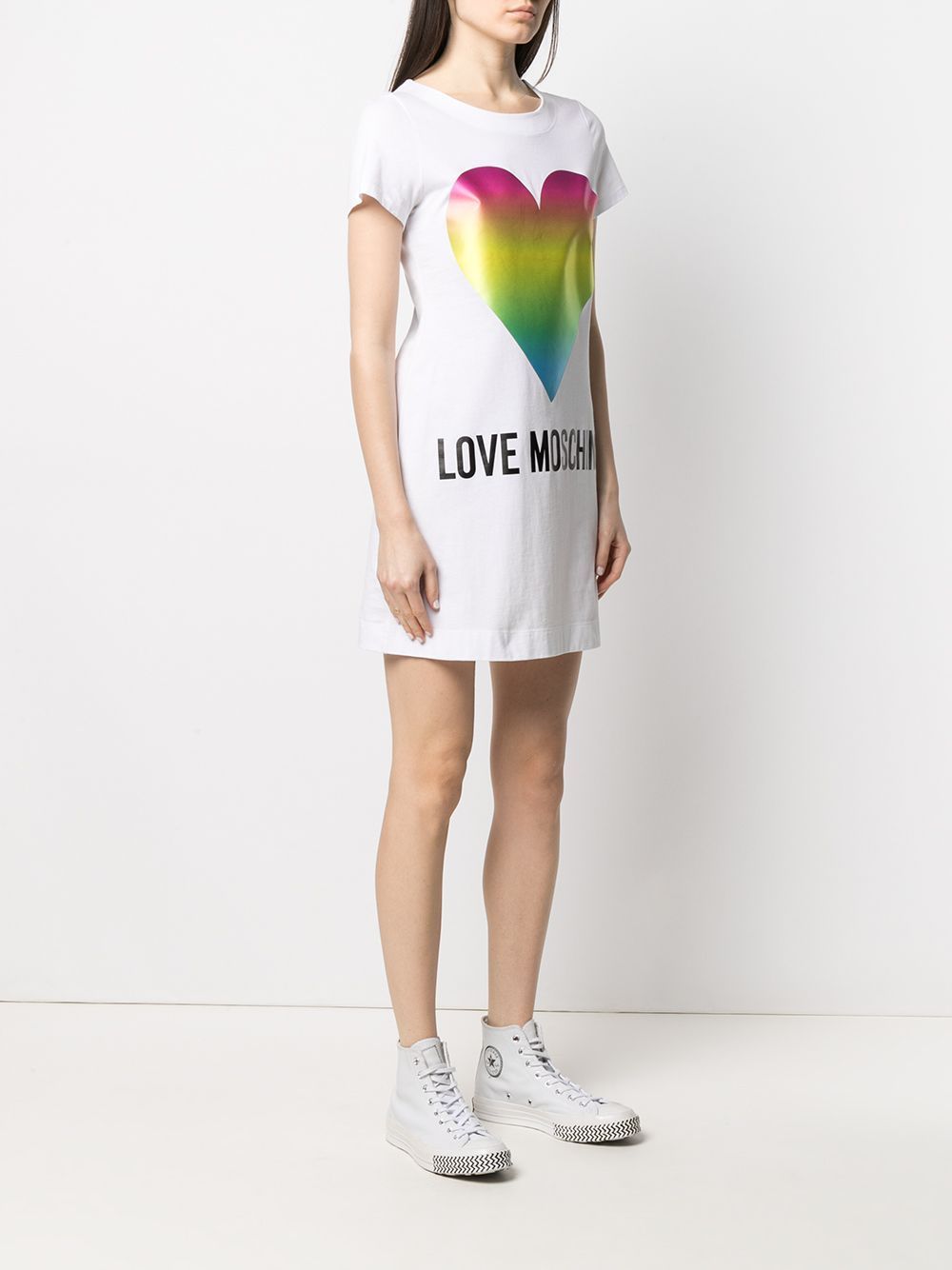 Chic Cotton Heart Print Dress - Short Sleeves