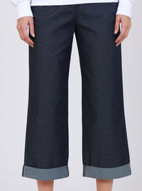 Thumbnail for Chic Blue Cotton Trousers with Turn-Up Cuff