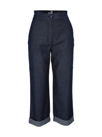 Thumbnail for Chic Blue Cotton Trousers with Turn-Up Cuff