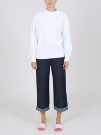 Thumbnail for Chic Blue Cotton Trousers with Turn-Up Cuff