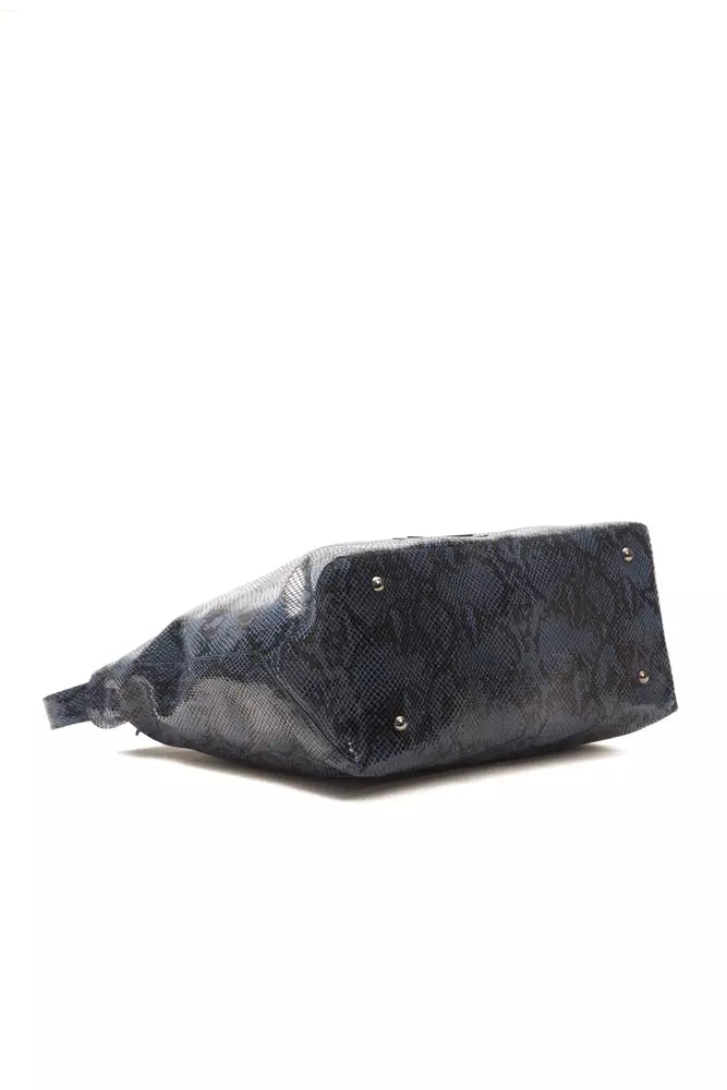 Elegant Blue Python Print Leather Shoulder Bag