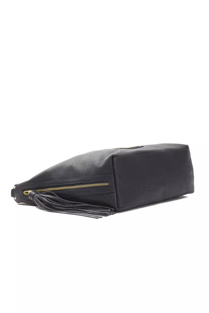 Chic Gray Leather Shoulder Bag with Logo Detail