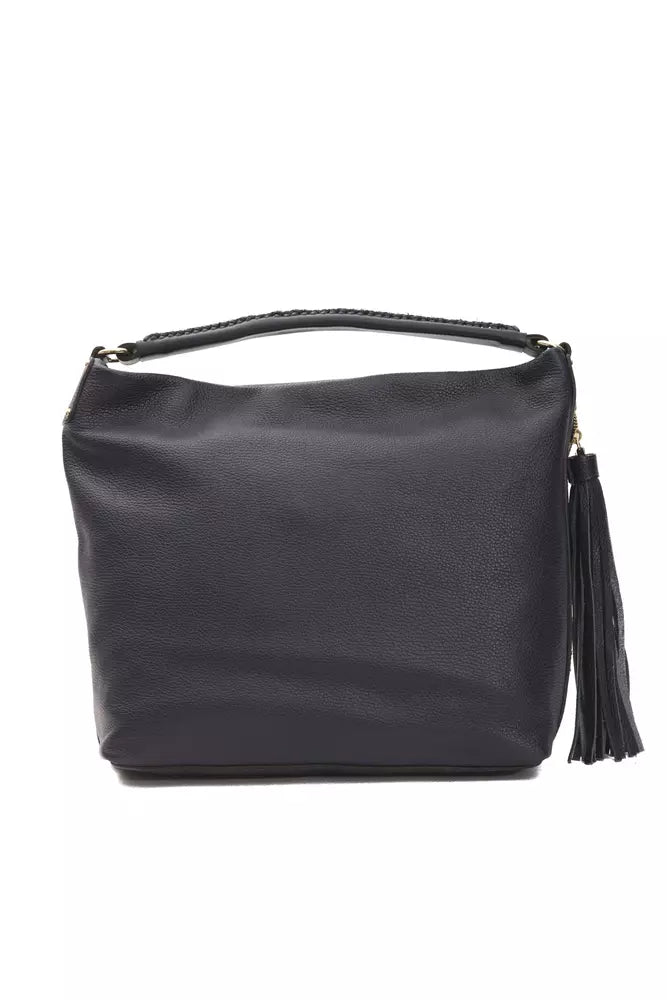 Chic Gray Leather Shoulder Bag with Logo Detail