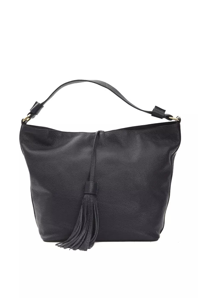 Chic Gray Leather Shoulder Bag with Logo Detailing