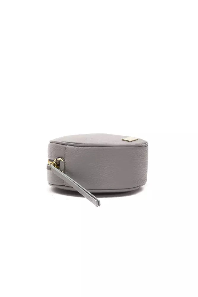Chic Gray Leather Oval Crossbody Bag
