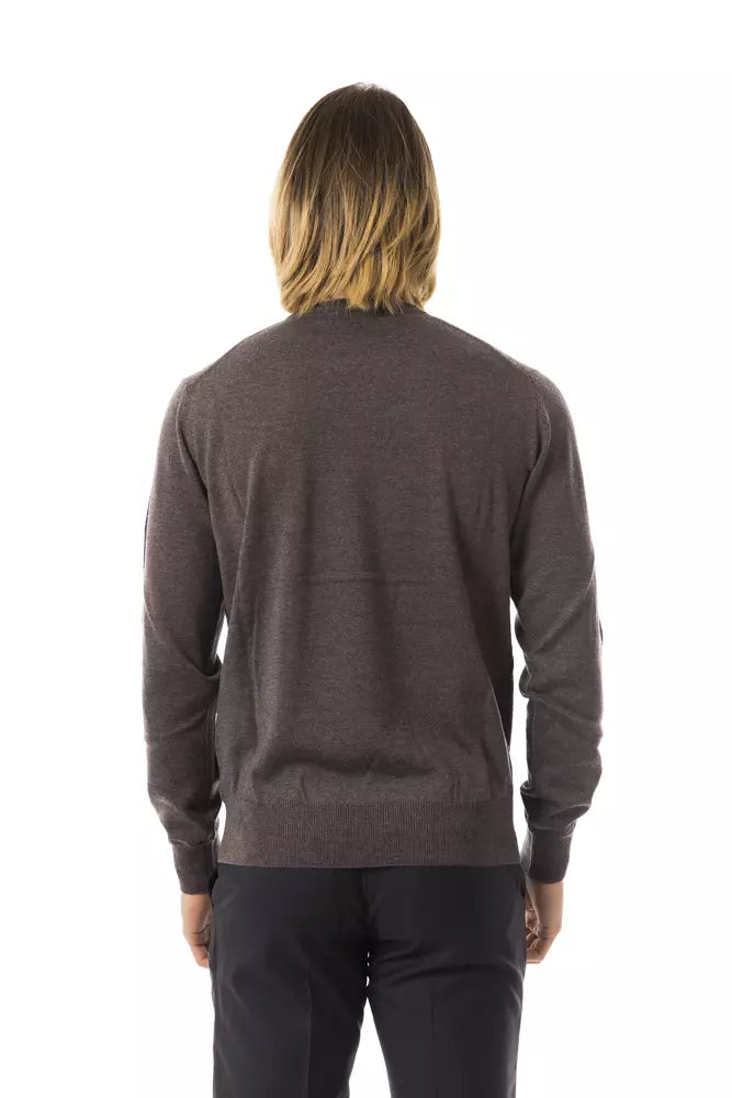 Elegant Gray Merino Wool Crew Neck Sweater