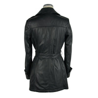 Thumbnail for Elegant Black Leather Trench with Belt