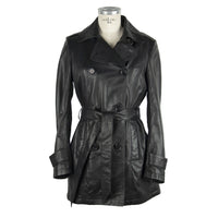 Thumbnail for Elegant Black Leather Trench with Belt