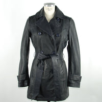 Thumbnail for Chic Blue Leather Trench with Belt