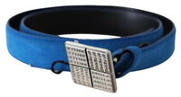 Thumbnail for Blue Leather Silver Square Logo Buckle Waist Belt