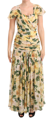 Thumbnail for Floral Elegance Silk Pleated Maxi Dress