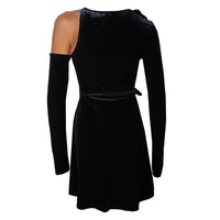 Thumbnail for Velvet Cut-Out Asymmetric Black Dress